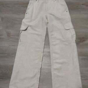 Banana Republic Vegan Suede Cream Cargo High Rise Pants